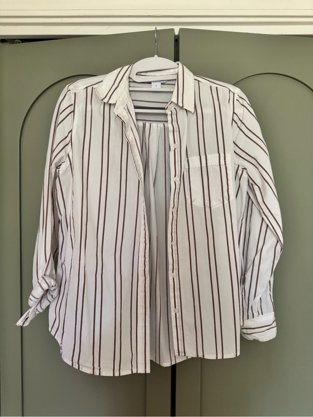 Old Navy Cream Shirt with Brown Stripes